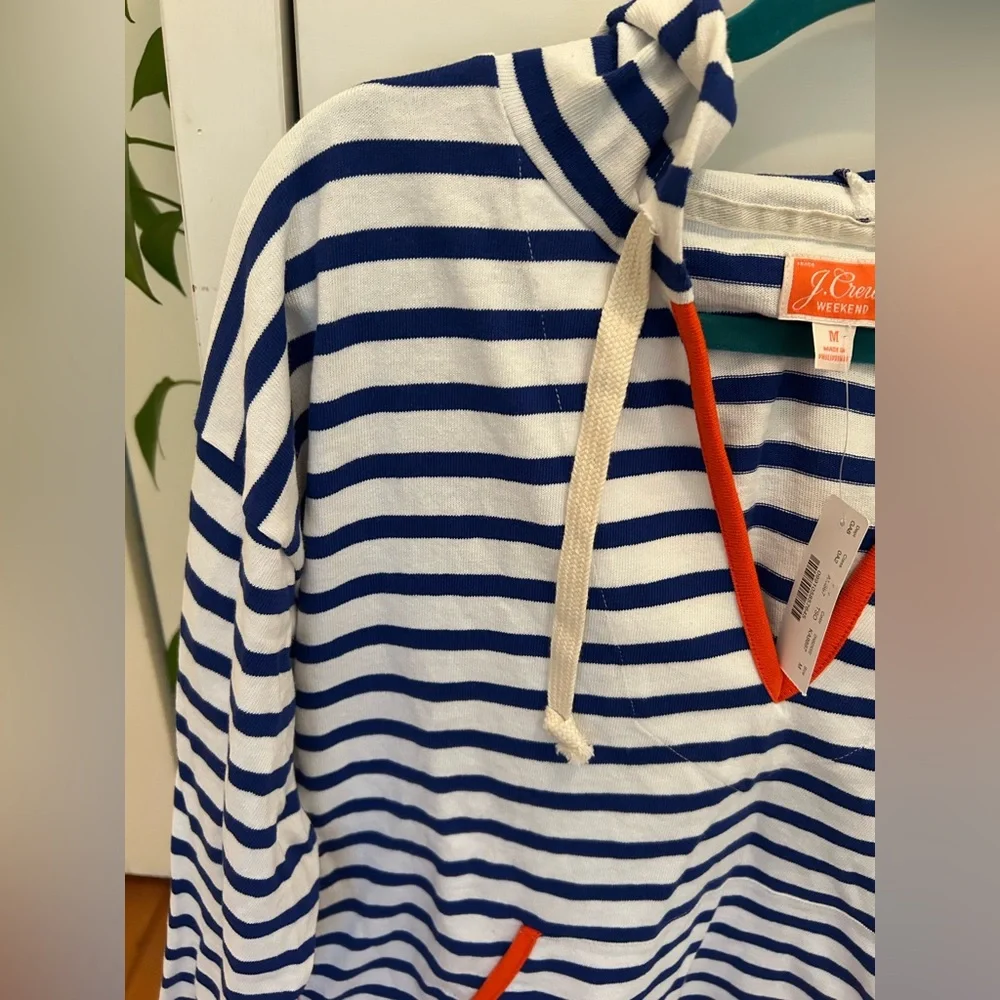 J. Crew women’s medium Tipped V-neck hoodie in striped Mariner cloth NWT - Picture 6 of 9